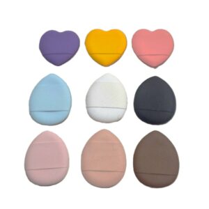 Houppettes éponge maquillage multicolores formes goutte et cœur