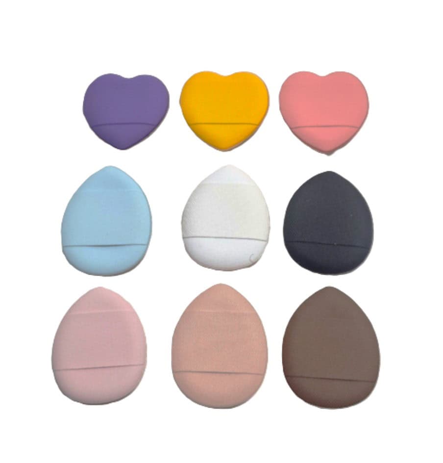 Houppettes éponge maquillage multicolores formes goutte et cœur