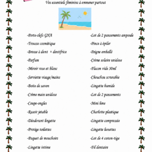 Liste des produits du scoop voyage. Vos essentiels féminins à emmener partout