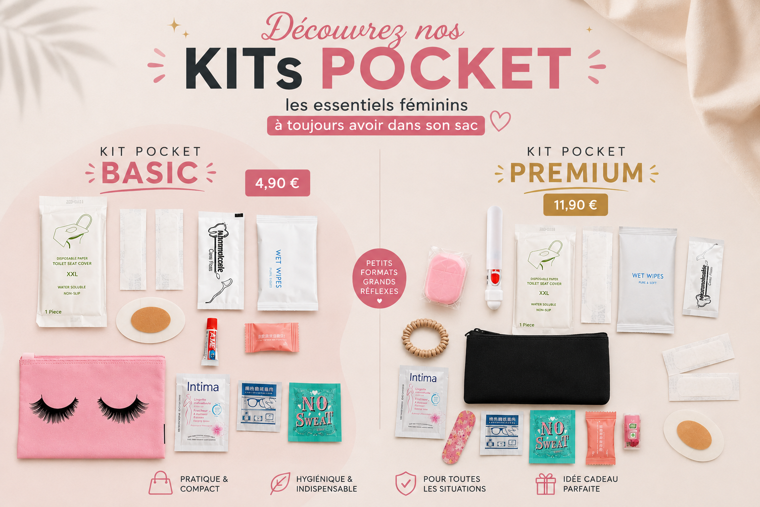 Nouveauté Mysteriascoop : les kits pocket -vos essentiels féminins à glisser dans votre sac à main