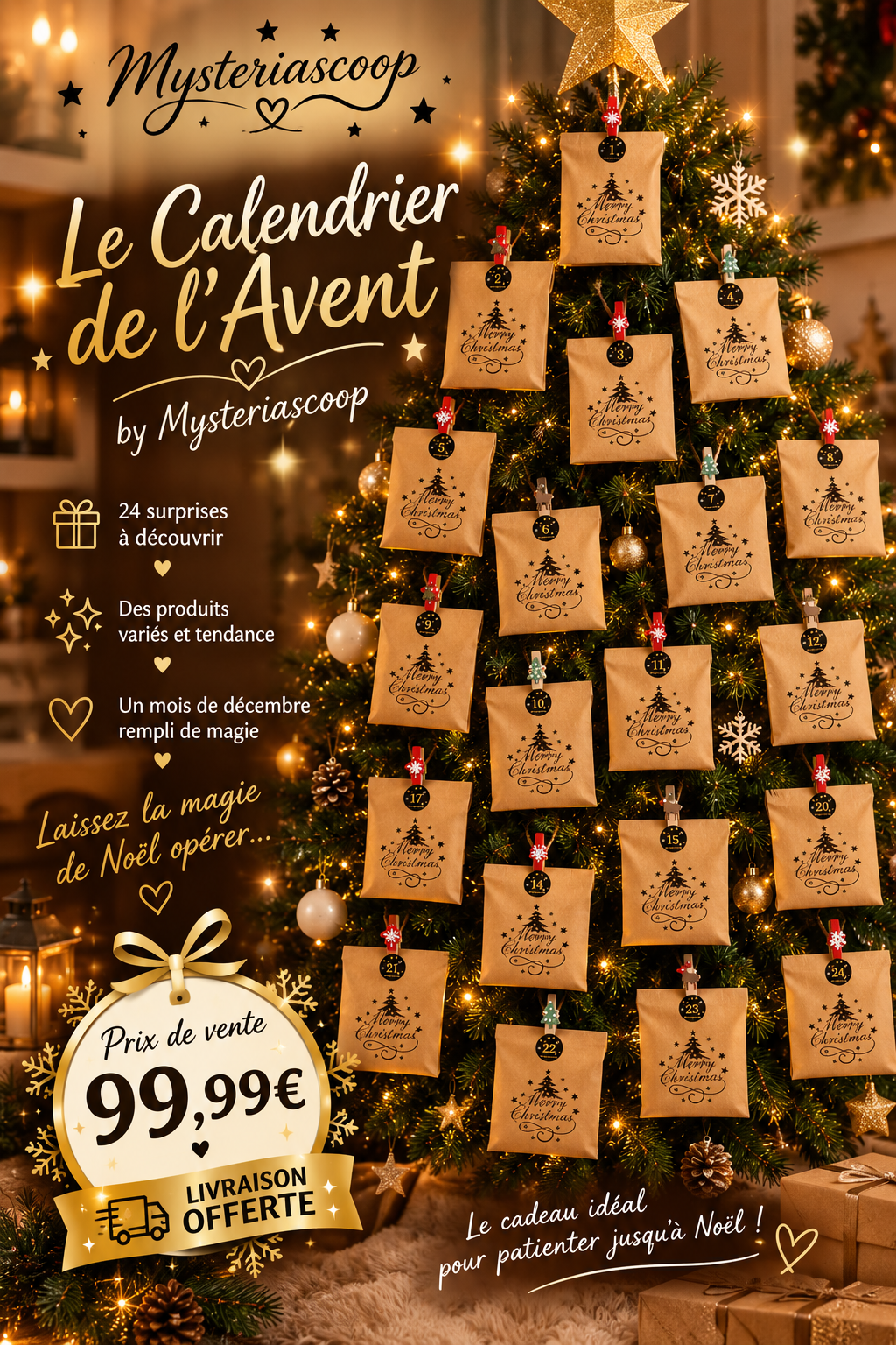 Calendrier de l'Avent MysteriaScoop 2026 avec 24 sachets surprises à découvrir avant Noël